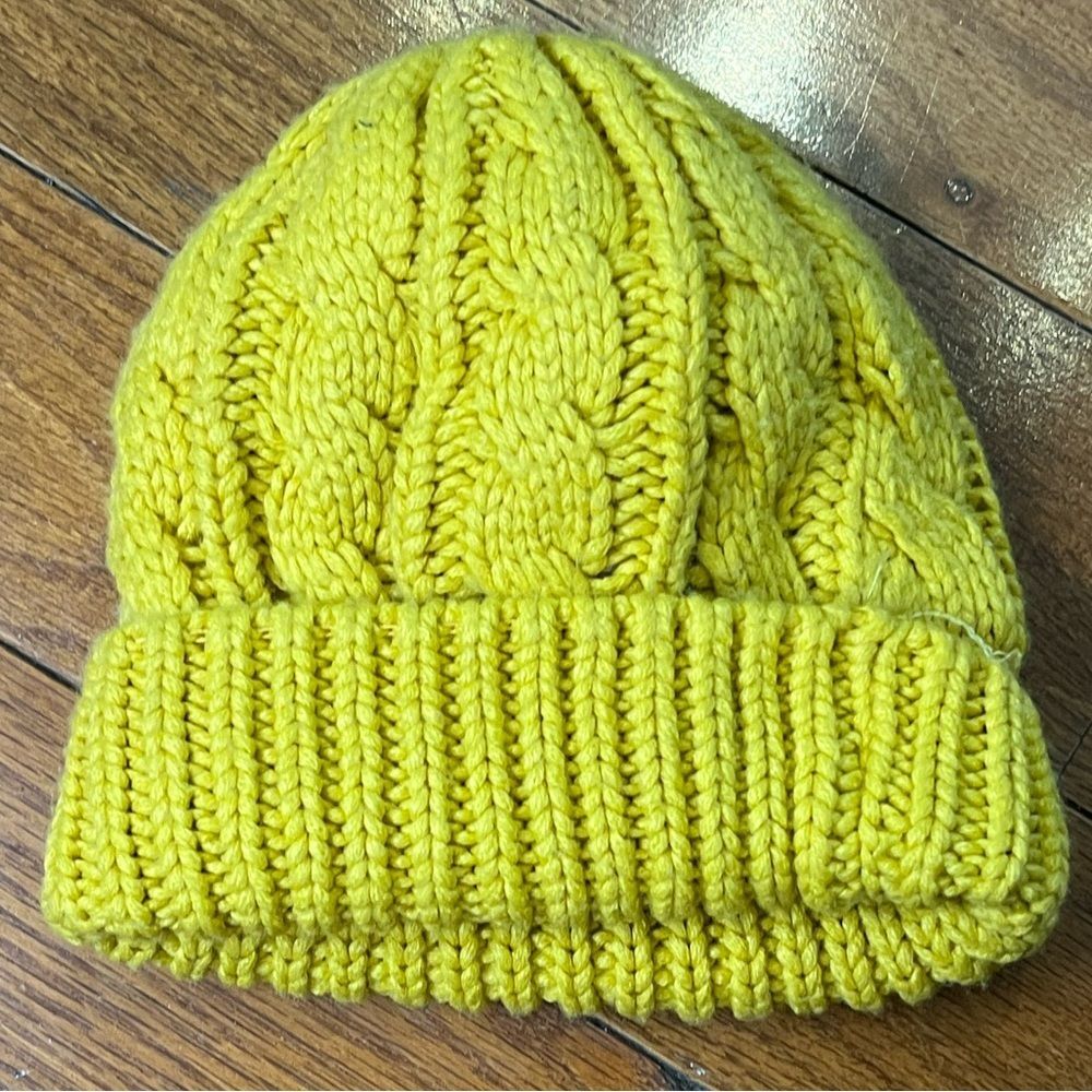 Jan & Jul Cable Knit Beanie Hat Mustard Yellow Kids L Chunky Knit Cozy Unisex - Picture 2 of 4
